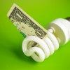 Compact fluorescent light bulb, with a dollar bill